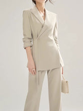 Nuevos trajes de oficina para mujer, de 2 piezas, elegantes, de manga larga, blazer, pantalones rectos de cintura alta, conjuntos vintage, ropa de moda femenina